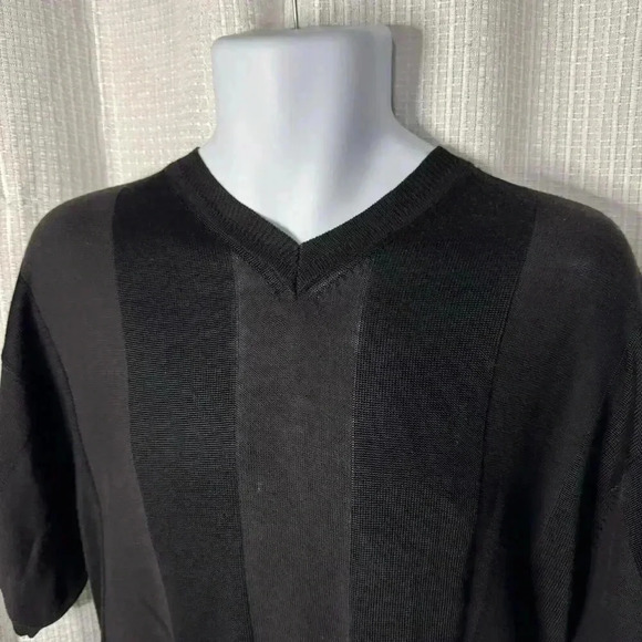 Elliott Men’s Large Black Stripped Pullover Black Knit Textured V Neck Top - Picture 2 of 13